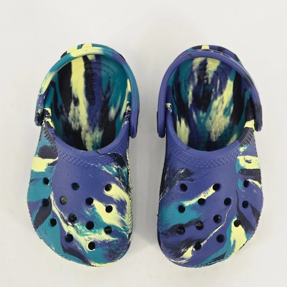 Crocs Classic Marbled Clog Blue Calcite Yellow Citron Comfort Shoes Toddler 7